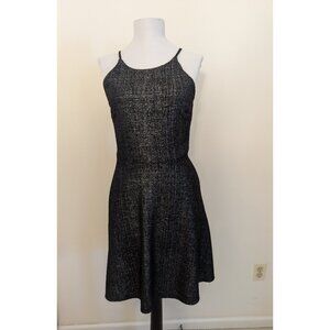 AQUA Black & Silver Metallic Skater Party Dress Size Medium